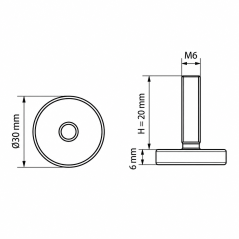 Piedino regolabile Ø30 M6x20 Nero