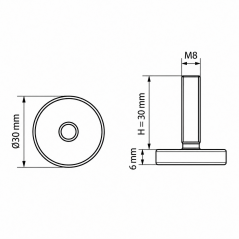 Piedino regolabile Ø30 M8x30 Nero