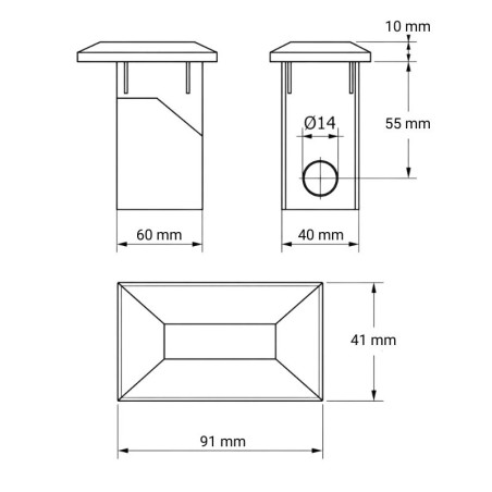Tappo interno rettangolare per palo di recinzione con foro 40x60 mm cappellotto EMFA GmbH