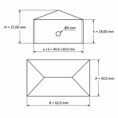 Tappo esterno rettangolare in acciaio grezzo 40x60 mm Argento