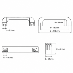 Maniglia ad arco con fori passanti e cappucci a filo 120 mm - d 6,5 mm - maniglia nera - cappucci Grigio