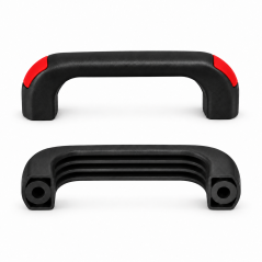Maniglia ad arco con fori passanti e cappucci a filo 120 mm - d 6,5 mm - maniglia nera - cappucci Rosso EMFA GmbH