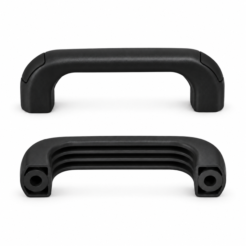 Maniglia ad arco con fori passanti e cappucci a filo 120 mm - d 6,5 mm - maniglia nera - cappucci Nero