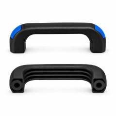Maniglia ad arco con fori passanti e cappucci a filo 120 mm - d 8,5 mm - maniglia nera - cappucci Blu EMFA GmbH