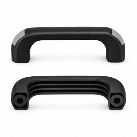 Maniglia ad arco con fori passanti e cappucci a filo 120 mm - d 8,5 mm - maniglia nera - cappucci Grigio Maniglia ad arco con fori passanti e cappucci a filo 120 mm - d 8,5 mm - maniglia nera - cappucci Grigio EMFA GmbH