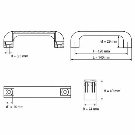 Maniglia ad arco con fori passanti e cappucci a filo 120 mm - d 8,5 mm - maniglia nera - cappucci Rosso Maniglia ad arco con fori passanti e cappucci a filo 120 mm - d 8,5 mm - maniglia nera - cappucci Rosso EMFA GmbH