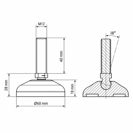 Piedino regolabile snodato rinforzato Ø60 M12x40 piede EMFA GmbH