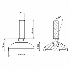 Piedino regolabile snodato rinforzato Ø60 M12x80 piede EMFA GmbH