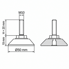 Piedino regolabile snodato cromato Ø50 M10x20 Effetto cromo