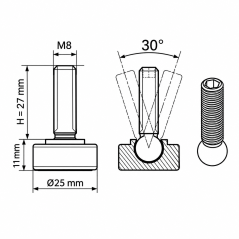 Piedino regolabile snodato Ø25 M8x27 Nero