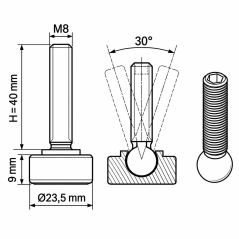 Piedino regolabile snodato Ø23,5 M8x40 Nero
