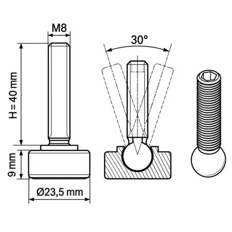 Piedino regolabile snodato Ø23,5 M8x40 Nero Piedino regolabile snodato Ø23,5 M8x40 livellatore EMFA GmbH