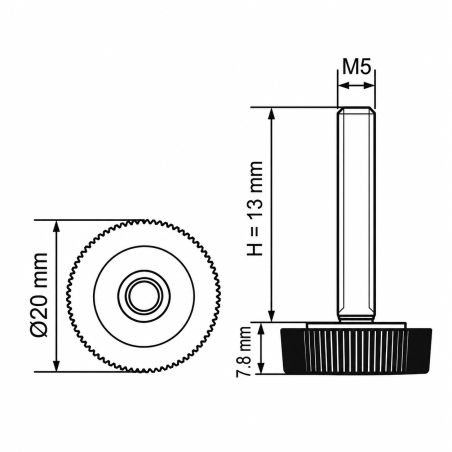 Piedino regolabile zigrinato Ø20 M5x13 - FI20 livellatore EMFA GmbH
