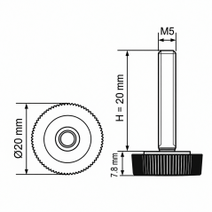 Piedino regolabile zigrinato Ø20 M5x20 - FI20 Nero