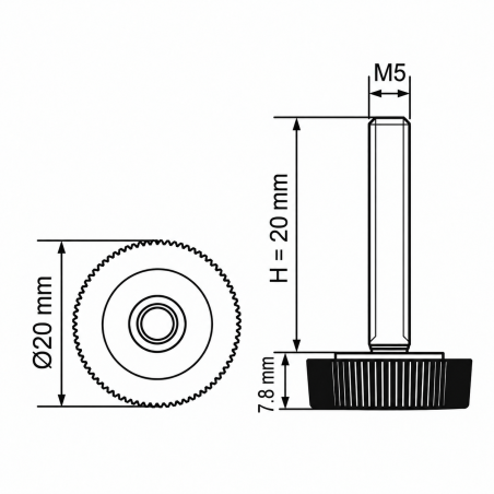 Piedino regolabile zigrinato Ø20 M5x20 - FI20 Nero Piedino regolabile zigrinato Ø20 M5x20 - FI20 livellatore EMFA GmbH