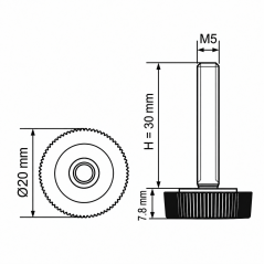 Piedino regolabile zigrinato Ø20 M5x30 - FI20 Nero