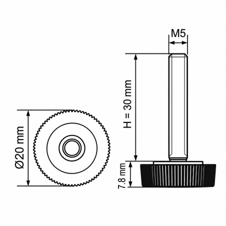 Piedino regolabile zigrinato Ø20 M5x30 - FI20 Nero Piedino regolabile zigrinato Ø20 M5x30 - FI20 livellatore EMFA GmbH