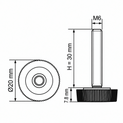 Piedino regolabile zigrinato Ø20 M6x30 - FI20 Nero