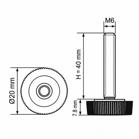Piedino regolabile zigrinato Ø20 M6x40 - FI20 livellatore EMFA GmbH