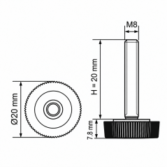 Piedino regolabile zigrinato Ø20 M8x20 - FI20 Nero