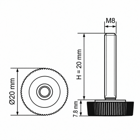Piedino regolabile zigrinato Ø20 M8x20 - FI20 Nero Piedino regolabile zigrinato Ø20 M8x20 - FI20 livellatore EMFA GmbH