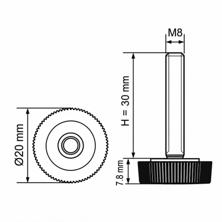 Piedino regolabile zigrinato Ø20 M8x30 - FI20 Nero Piedino regolabile zigrinato Ø20 M8x30 - FI20 livellatore EMFA GmbH