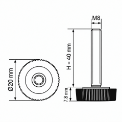 Piedino regolabile zigrinato Ø20 M8x40 - FI20 Nero