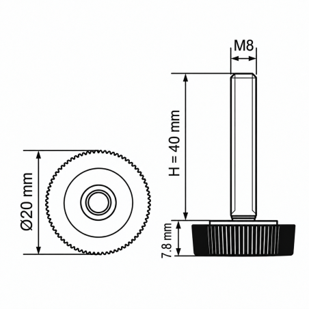 Piedino regolabile zigrinato Ø20 M8x40 - FI20 Nero Piedino regolabile zigrinato Ø20 M8x40 - FI20 livellatore EMFA GmbH