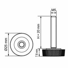 Piedino regolabile zigrinato Ø25 M5x20 - FI25 Nero