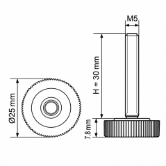 Piedino regolabile zigrinato Ø25 M5x30 - FI25 Nero