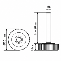 Piedino regolabile zigrinato Ø25 M6x20 - FI25 Nero