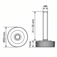 Piedino regolabile zigrinato Ø25 M6x30 - FI25 Nero