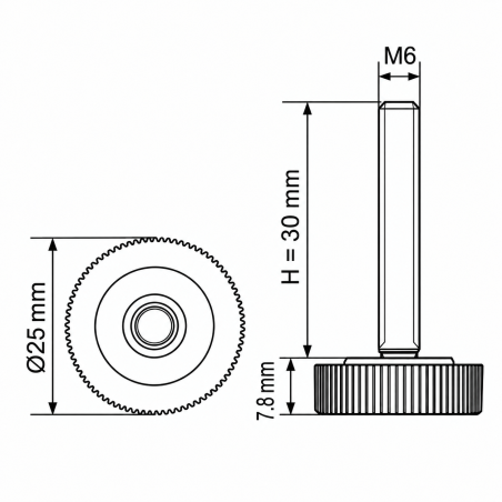 Piedino regolabile zigrinato Ø25 M6x30 - FI25 Nero Piedino regolabile zigrinato Ø25 M6x30 - FI25 livellatore EMFA GmbH