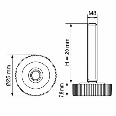 Piedino regolabile zigrinato Ø25 M8x20 - FI25 Nero