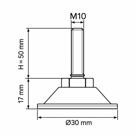 Piedino regolabile snodato metallico M10x50 - FI30 Argento Piedino regolabile snodato metallico M10x50 - FI30 livellatore EMFA GmbH