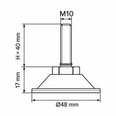 Piedino regolabile snodato metallico M10x40 - FI48 Argento
