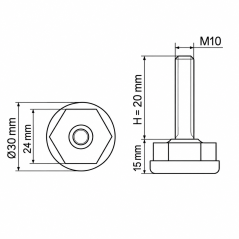 Piedino regolabile Ø30 esagonale M10x20 Nero