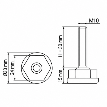 Piedino regolabile Ø30 esagonale M10x30 livellatore EMFA GmbH