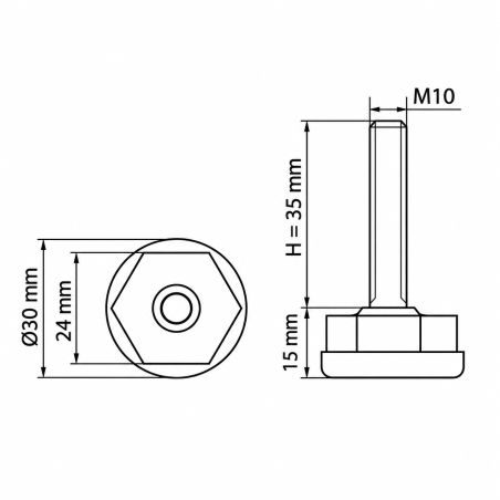 Piedino regolabile Ø30 esagonale M10x35 Nero Piedino regolabile Ø30 esagonale M10x35 livellatore EMFA GmbH