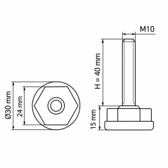 Piedino regolabile Ø30 esagonale M10x40 Nero