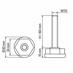 Piedino regolabile Ø30 esagonale M10x60 Nero