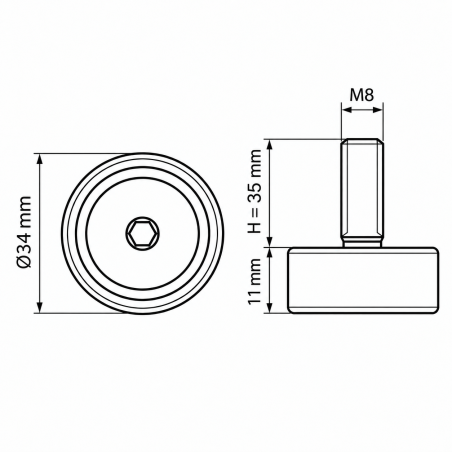 Piedino regolabile in altezza Ø34 M8x35 - FI34 Nero Piedino regolabile in altezza Ø34 M8x35 - FI34 livellatore EMFA GmbH