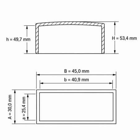 Tappo esterno rettangolare piatto 40,9x25,4 mm calotta EMFA GmbH