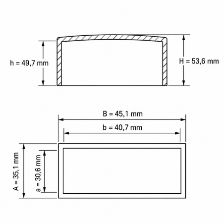 Tappo esterno rettangolare piatto 40,7x30,6 mm calotta EMFA GmbH
