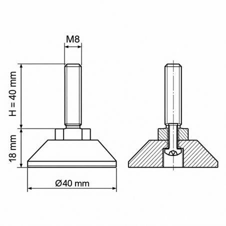 Piedino regolabile snodato avvitato M8x40 - FI40 piede EMFA GmbH
