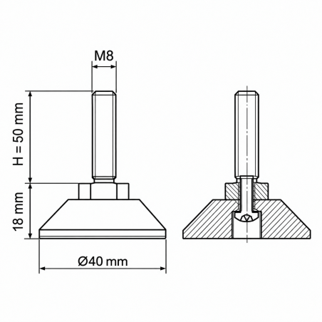 Piedino regolabile snodato avvitato M8x50 - FI40 piede EMFA GmbH