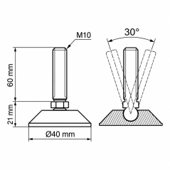 Piedino regolabile snodato Ø40 M10x60 - FI40 Nero