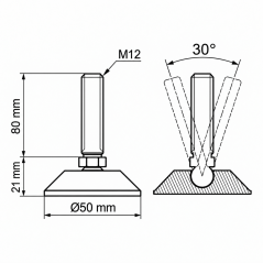 Piedino regolabile snodato Ø50 M12x80 - FI50 Nero