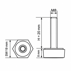 Piedino regolabile esagonale SW19 M8x20 - SW19 Nero
