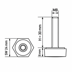 Piedino regolabile esagonale SW24 M8x30 - SW24 Nero